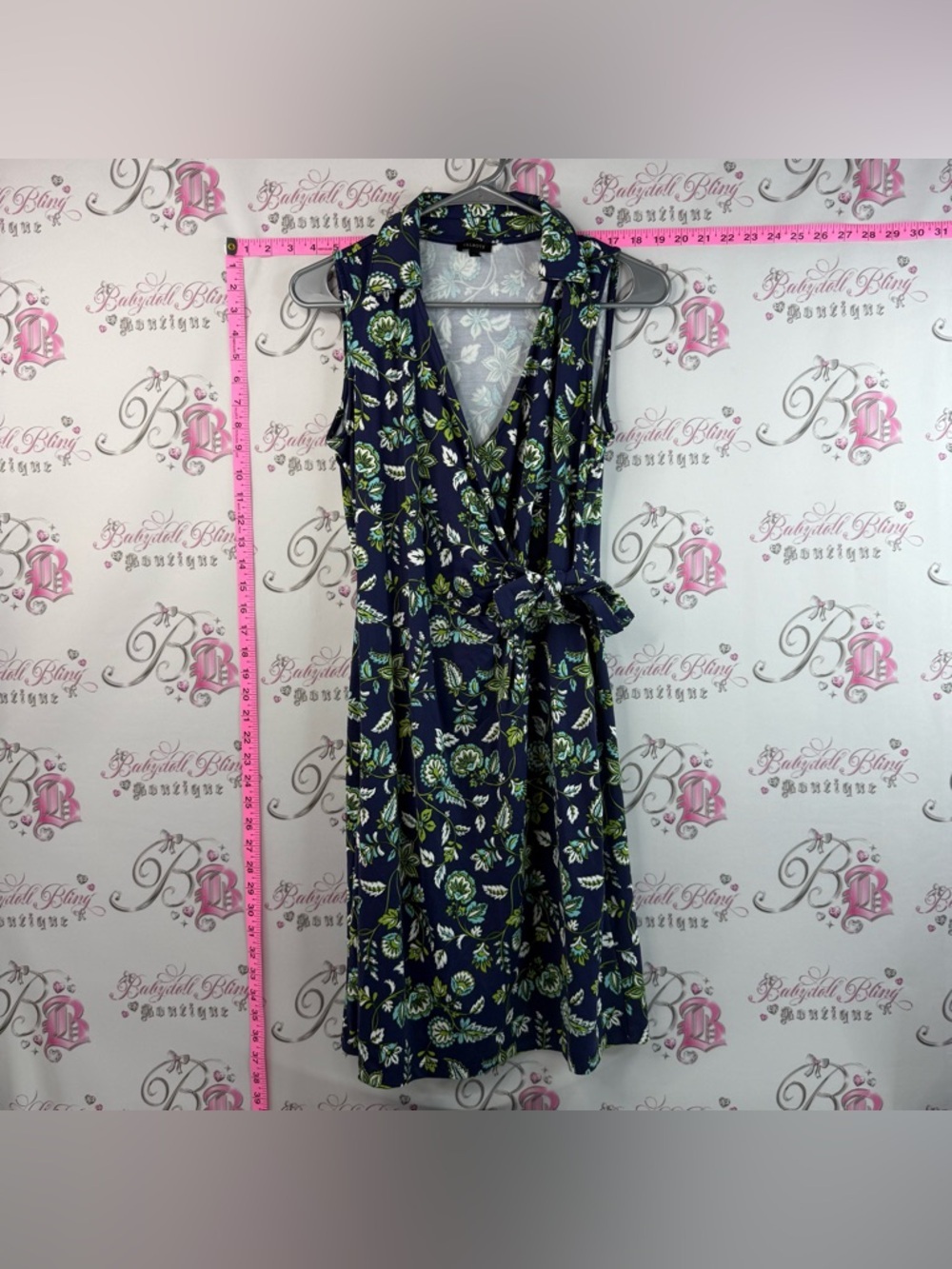 Talbots Floral Wrap Midi Dress with Navy, Green and White Floral Print